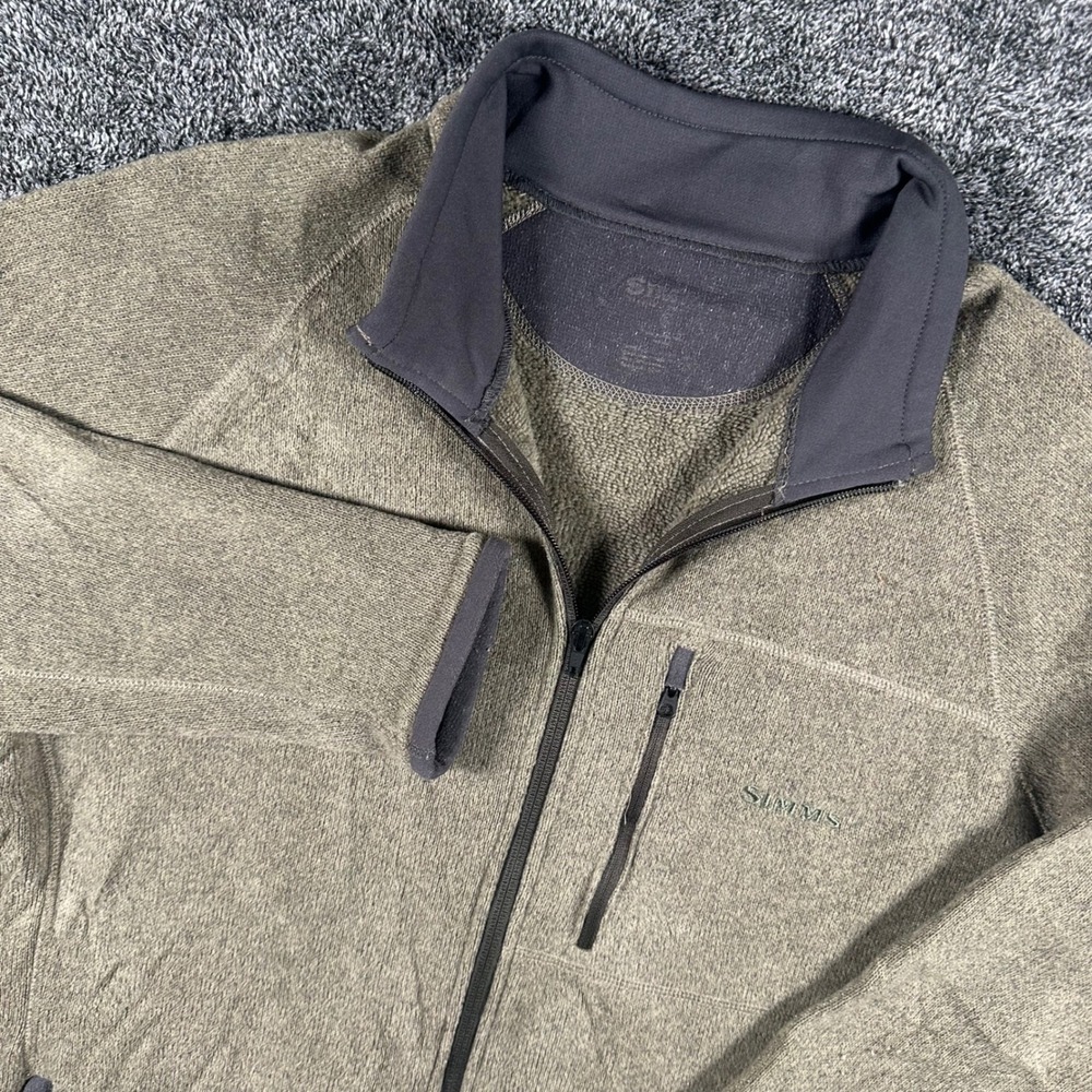 Simms Jacket Mens M Full Zip Fleece Olive Green Pockets Fishing Hiking Outdoor
